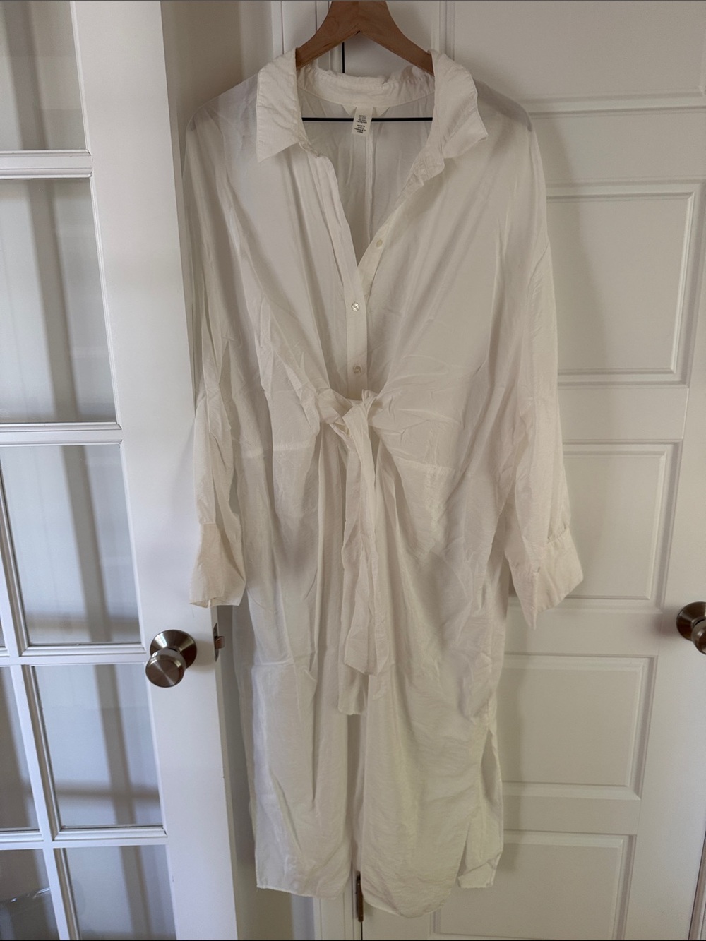 H&M White Maxi Shirt Dress with Waist Tie